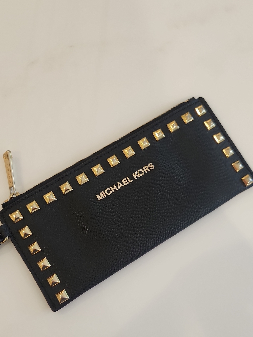 Michael Kors Black Wristlet Clutch with Gold Studs